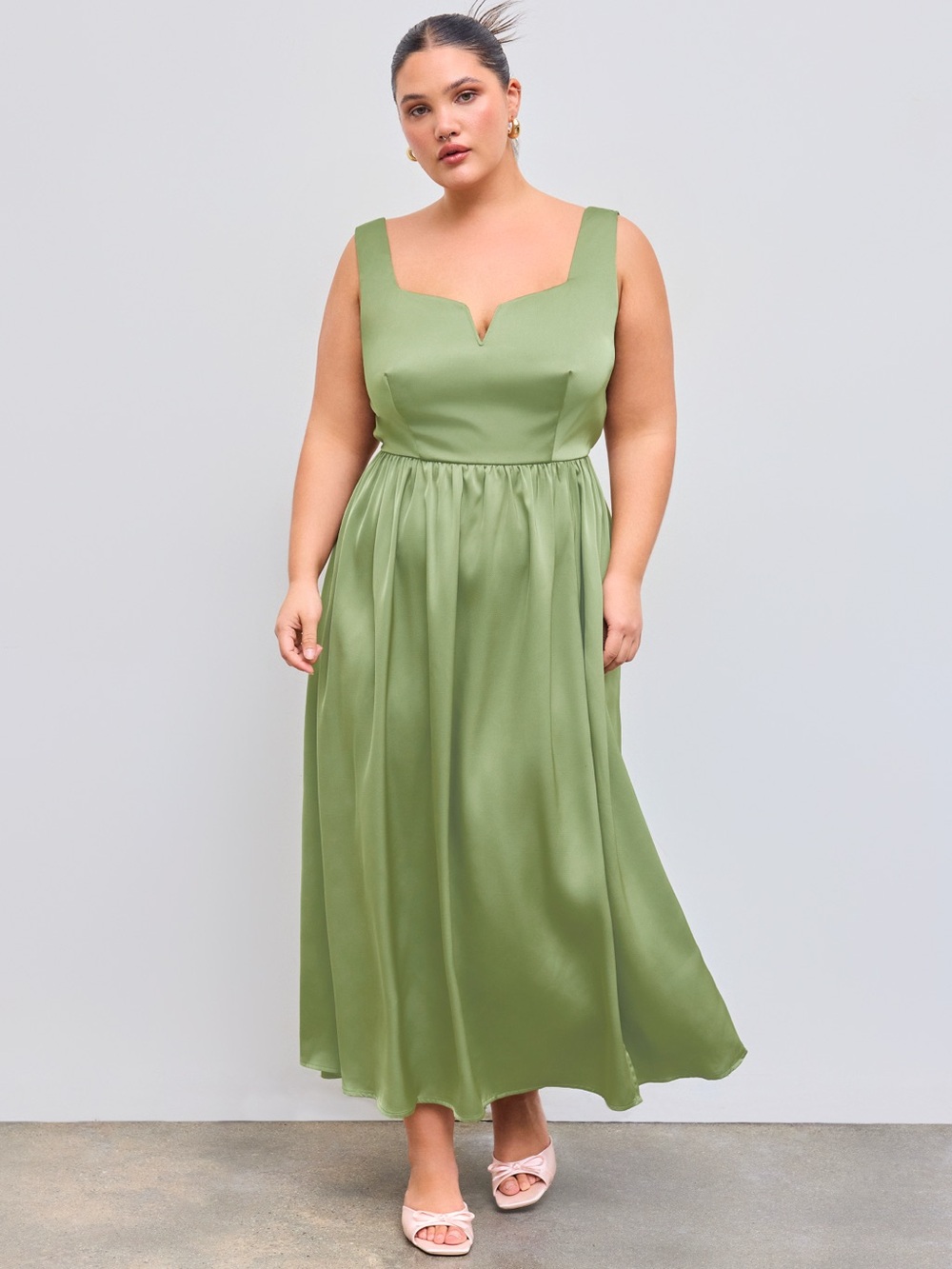 CIDER NWT SQUARE NECK TEA LENGTH SATIN DRESS SMALL